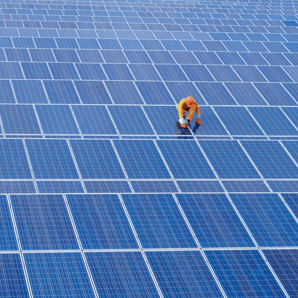 A worker installing a St. Anthony’s Solar Electricity System in Sri Lanka